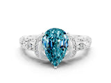White gold Pear Cut Blue Topaz Solitaire Ring with Filigree Band and Four-Prong Setting_24