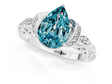 White gold Pear Cut Blue Topaz Solitaire Ring with Filigree Band and Four-Prong Setting_25