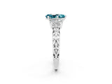 White gold Pear Cut Blue Topaz Solitaire Ring with Filigree Band and Four-Prong Setting_26
