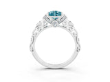 White gold Pear Cut Blue Topaz Solitaire Ring with Filigree Band and Four-Prong Setting_27