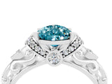 White gold Pear Cut Blue Topaz Solitaire Ring with Filigree Band and Four-Prong Setting_28