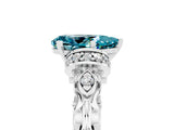 White gold Pear Cut Blue Topaz Solitaire Ring with Filigree Band and Four-Prong Setting_29