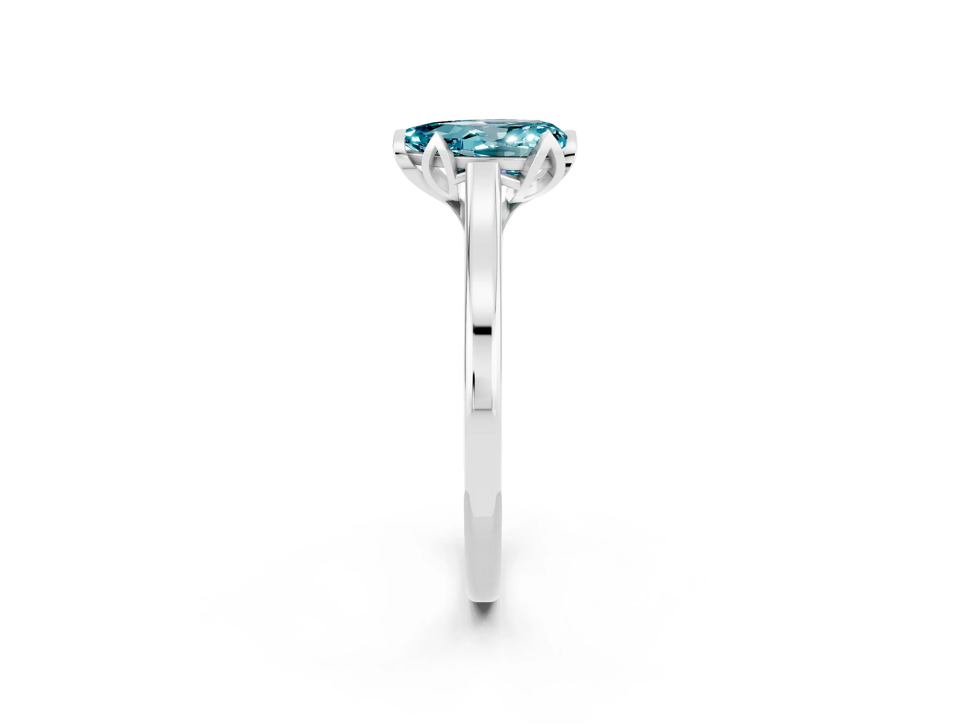 White gold Pear Cut Blue Topaz Solitaire Ring with Flower Prong Setting and Classic Band_14