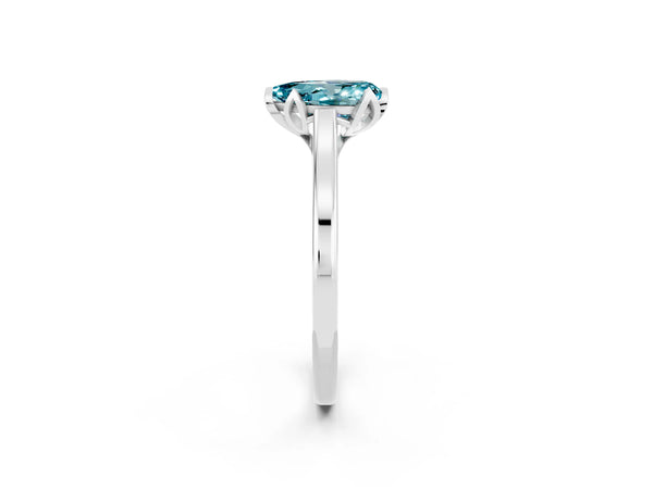 White gold Pear Cut Blue Topaz Solitaire Ring with Flower Prong Setting and Classic Band