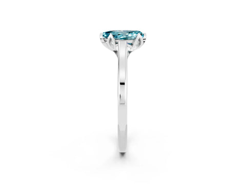 White gold Pear Cut Blue Topaz Solitaire Ring with Flower Prong Setting and Classic Band_14