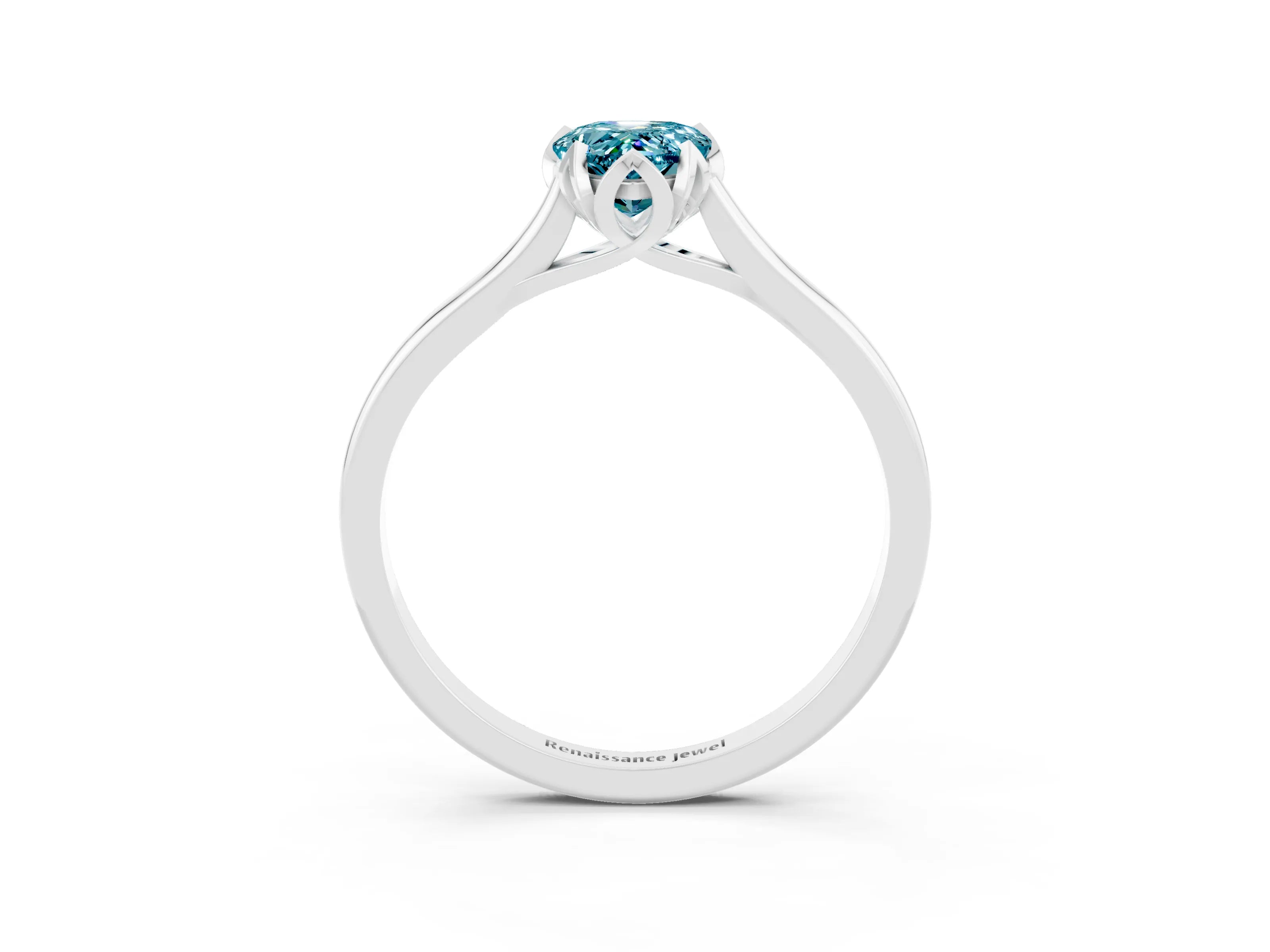 White gold Pear Cut Blue Topaz Solitaire Ring with Flower Prong Setting and Classic Band_15