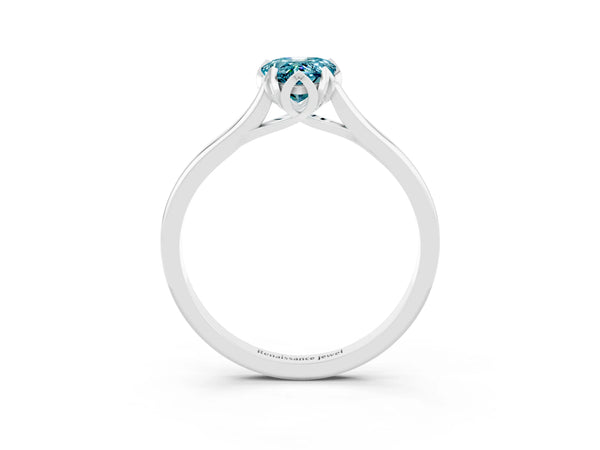 White gold Pear Cut Blue Topaz Solitaire Ring with Flower Prong Setting and Classic Band