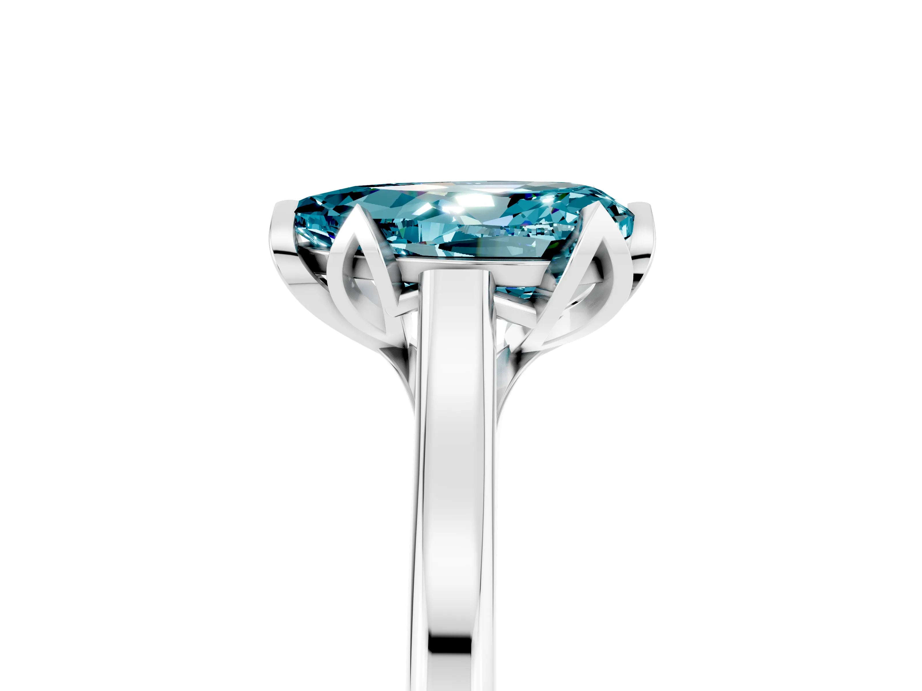 White gold Pear Cut Blue Topaz Solitaire Ring with Flower Prong Setting and Classic Band_17