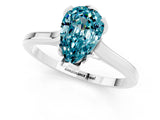 White gold Pear Cut Blue Topaz Solitaire Ring with Flower Prong Setting and Classic Band_25