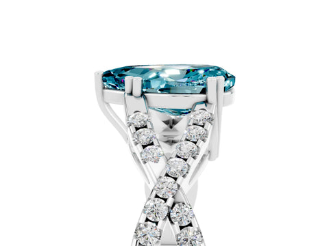 White gold Pear Cut Blue Topaz Solitaire Ring with Four-Prong Setting and Twisted Pavé Band_5