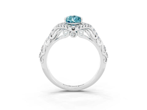 White gold Pear Cut Blue Topaz Solitaire Ring with Hidden Halo and Pavé Band_15