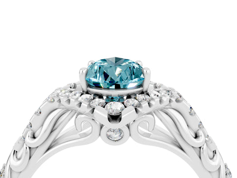 White gold Pear Cut Blue Topaz Solitaire Ring with Hidden Halo and Pavé Band_16