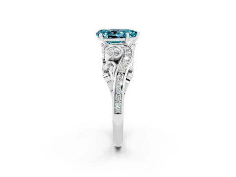 White gold Pear Cut Blue Topaz Solitaire Ring with Milgrain Pavé Band and Four-Prong Setting_14
