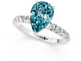 White gold Pear Cut Blue Topaz Solitaire Ring with Pavé Accents and Four-Prong Setting_1
