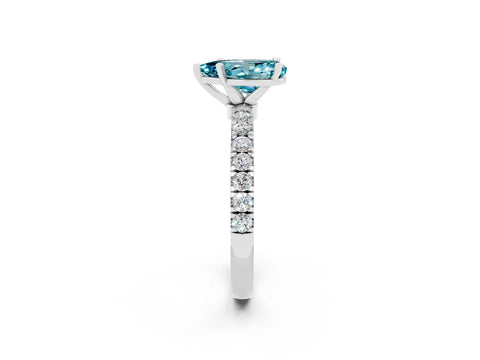 White gold Pear Cut Blue Topaz Solitaire Ring with Pavé Accents and Four-Prong Setting_2