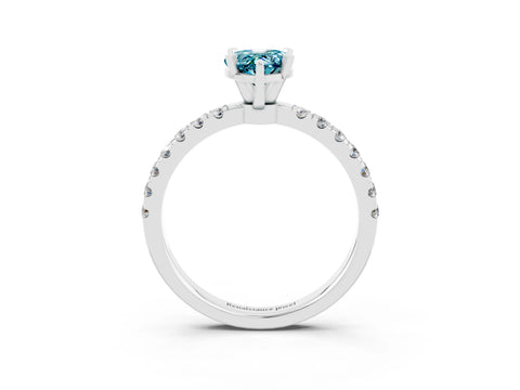 White gold Pear Cut Blue Topaz Solitaire Ring with Pavé Accents and Four-Prong Setting_3