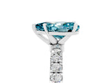 White gold Pear Cut Blue Topaz Solitaire Ring with Pavé Accents and Four-Prong Setting_5