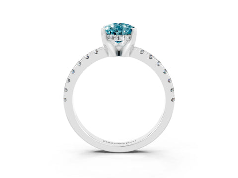 White gold Pear Cut Blue Topaz Solitaire Ring with Pavé Band and Four-Prong Setting_27