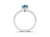 White gold Pear Cut Blue Topaz Solitaire Ring with Pavé Band and Four-Prong Setting_27