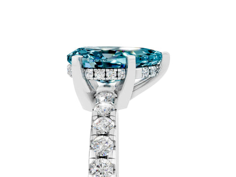 White gold Pear Cut Blue Topaz Solitaire Ring with Pavé Band and Four-Prong Setting_29
