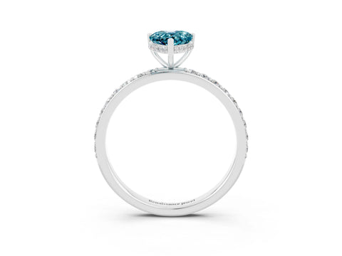 White gold Pear Cut Blue Topaz Solitaire Ring with Pavé Band and Hidden Halo_27