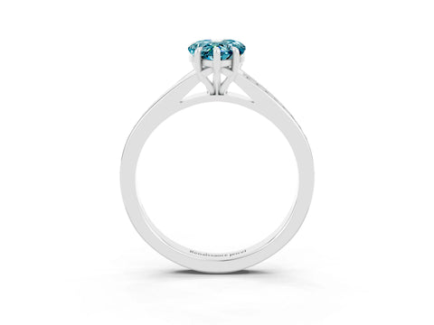 White gold Pear Cut Blue Topaz Solitaire Ring with Pavé Band and Prong Setting_15