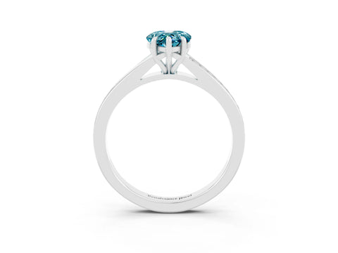 White gold Pear Cut Blue Topaz Solitaire Ring with Pavé Band and Prong Setting_3