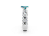 White gold Pear Cut Blue Topaz Solitaire Ring with Pavé and Channel Set Band_2