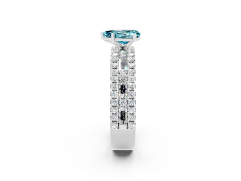 White gold Pear Cut Blue Topaz Solitaire Ring with Pavé and Channel Set Band_2