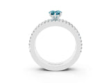White gold Pear Cut Blue Topaz Solitaire Ring with Pavé and Channel Set Band_3