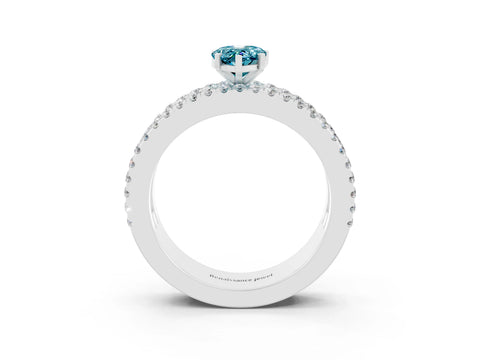 White gold Pear Cut Blue Topaz Solitaire Ring with Pavé and Channel Set Band_3