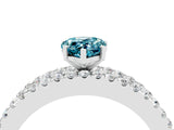 White gold Pear Cut Blue Topaz Solitaire Ring with Pavé and Channel Set Band_4