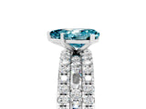 White gold Pear Cut Blue Topaz Solitaire Ring with Pavé and Channel Set Band_5