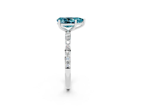 White gold Pear Cut Blue Topaz Solitaire Ring with Pave Band and Four Prong Setting_26