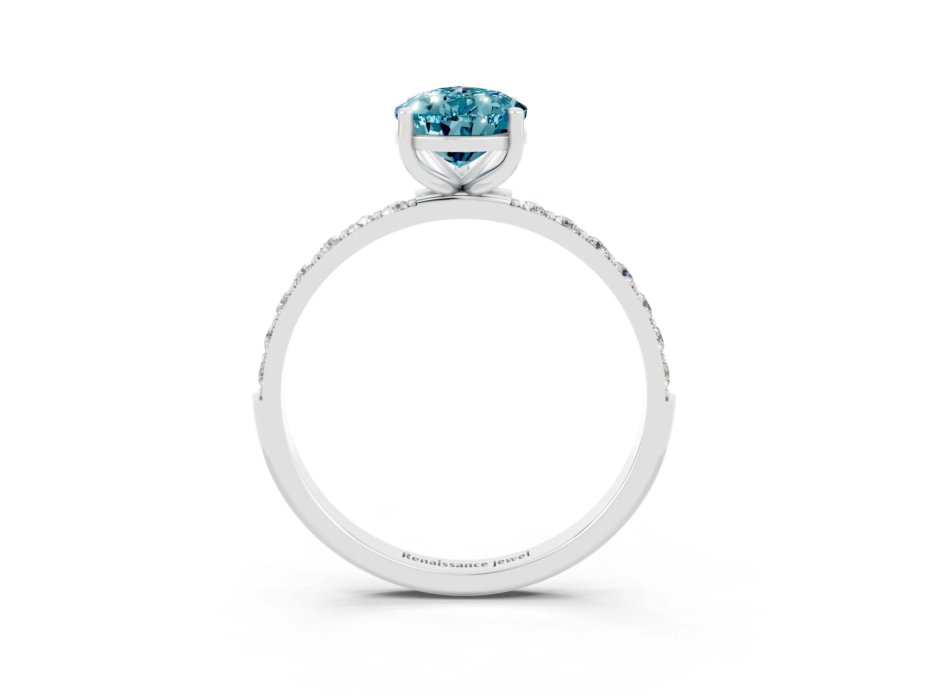 White gold Pear Cut Blue Topaz Solitaire Ring with Pave Band and Four Prong Setting_39