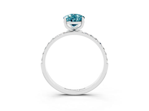 White gold Pear Cut Blue Topaz Solitaire Ring with Pave Band and Four Prong Setting_39