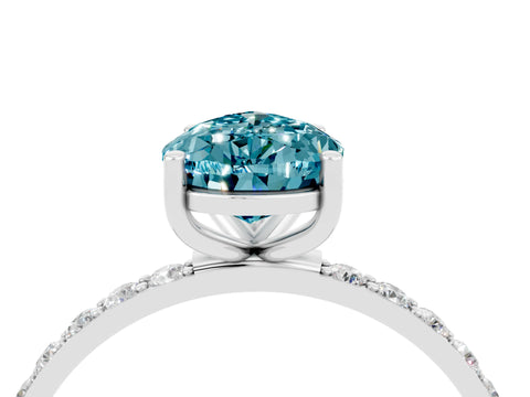 White gold Pear Cut Blue Topaz Solitaire Ring with Pave Band and Four Prong Setting_40