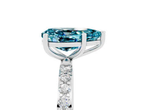 White gold Pear Cut Blue Topaz Solitaire Ring with Pave Band and Four Prong Setting_41