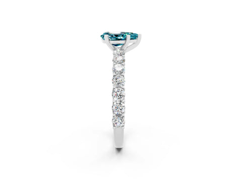 White gold Pear Cut Blue Topaz Solitaire Ring with Shared Prong Pavé Band and Four-Prong Setting_2
