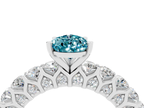 White gold Pear Cut Blue Topaz Solitaire Ring with Shared Prong Pavé Band and Four-Prong Setting_4
