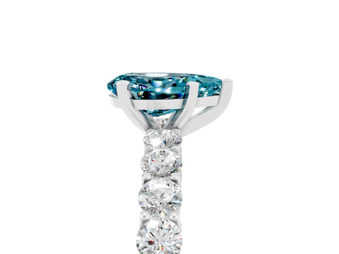White gold Pear Cut Blue Topaz Solitaire Ring with Shared Prong Pavé Band and Four-Prong Setting_5