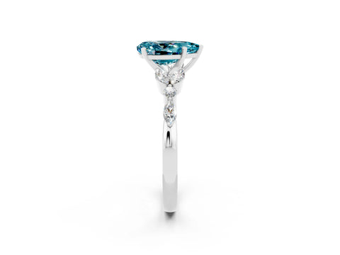 White gold Pear Cut Blue Topaz Solitaire Ring with Side Stones and Four-Prong Setting_50