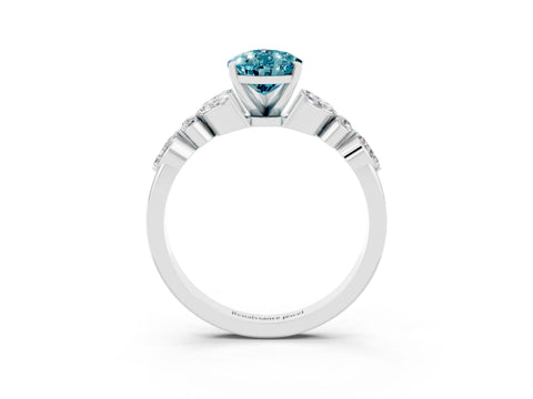 White gold Pear Cut Blue Topaz Solitaire Ring with Side Stones and Four-Prong Setting_51