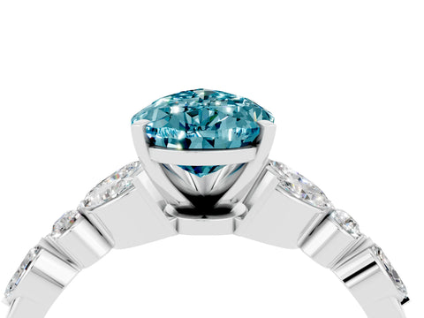 White gold Pear Cut Blue Topaz Solitaire Ring with Side Stones and Four-Prong Setting_52