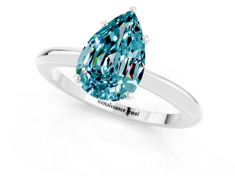 White gold Pear Cut Blue Topaz Solitaire Ring with Six-Prong Setting and Classic Band_13