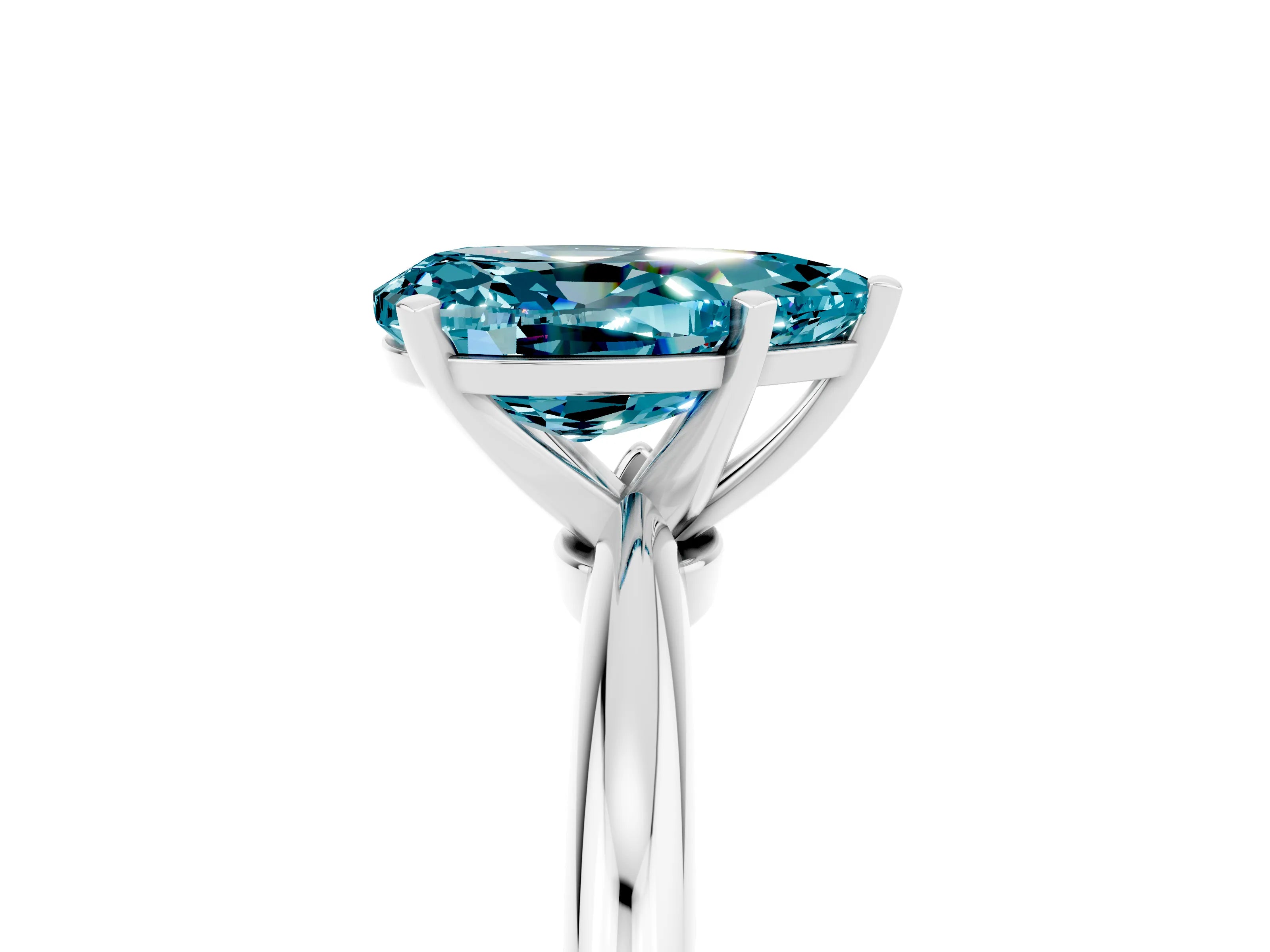 White gold Pear Cut Blue Topaz Solitaire Ring with Six-Prong Setting and Classic Band_17