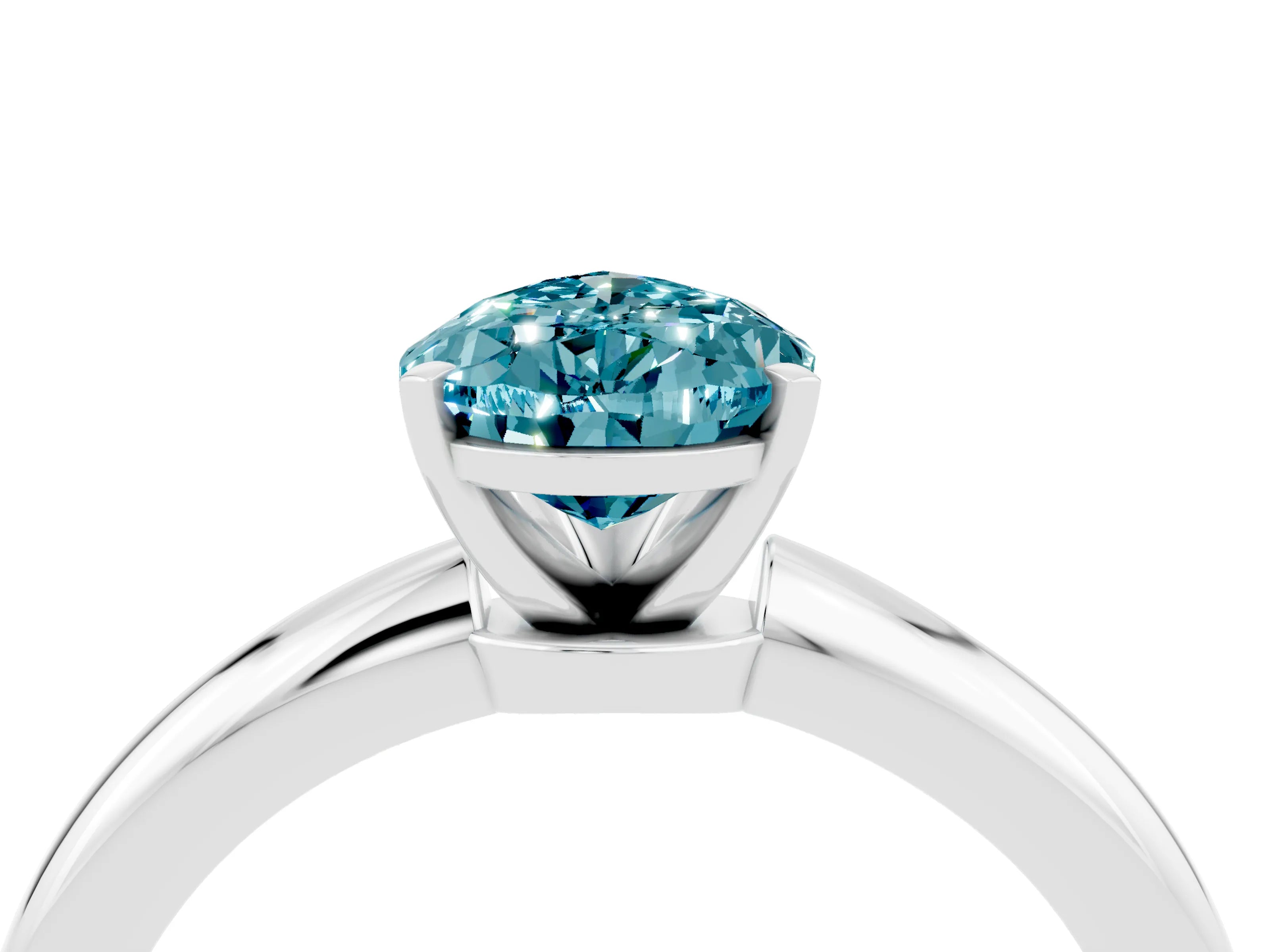 White gold Pear Cut Blue Topaz Solitaire Ring with Six-Prong Setting and Classic Band_4