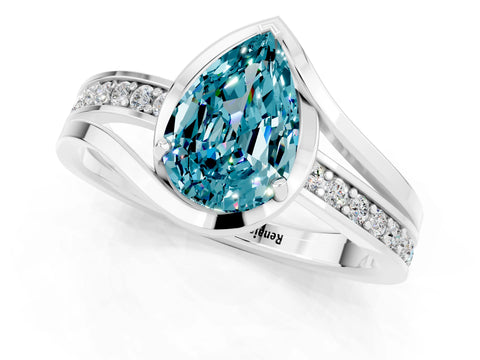 White gold Pear Cut Blue Topaz Solitaire Ring with Split Shank and Prong Setting_1