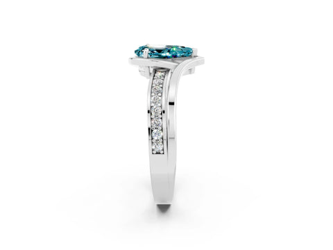 White gold Pear Cut Blue Topaz Solitaire Ring with Split Shank and Prong Setting_2