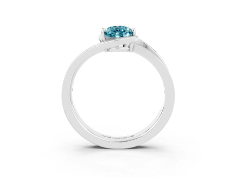 White gold Pear Cut Blue Topaz Solitaire Ring with Split Shank and Prong Setting_3